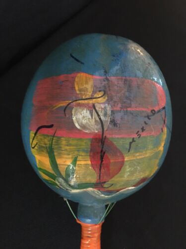 ~Vintage wood Mexico maraca hand painted shakers musical rattles super RARE ~