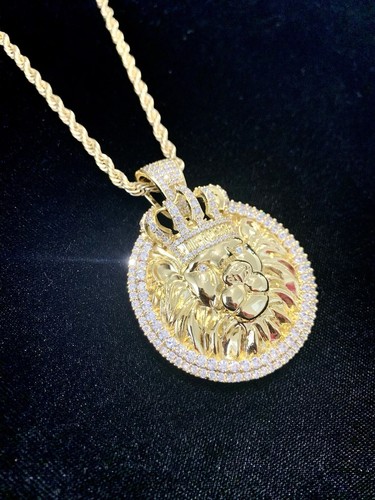 Solid 18K Gold Lab Diamonds LION KING Pendant Chain Necklace LIFETIME WARRANTY