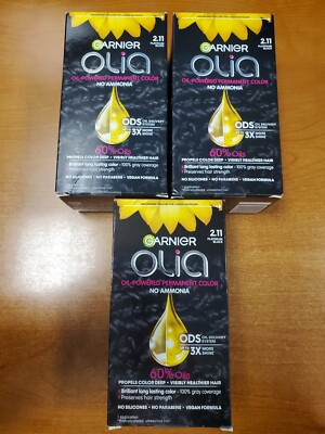 3 Boxes: Garnier Olia Permanent Hair Color *#2.11 Platinum Black* R7P5b