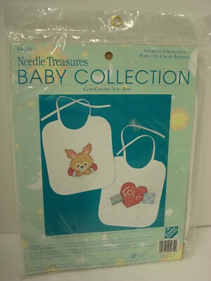 CROSS STITCH EMBROIDERY BABY BIB SET BY NEEDLE TREASURES