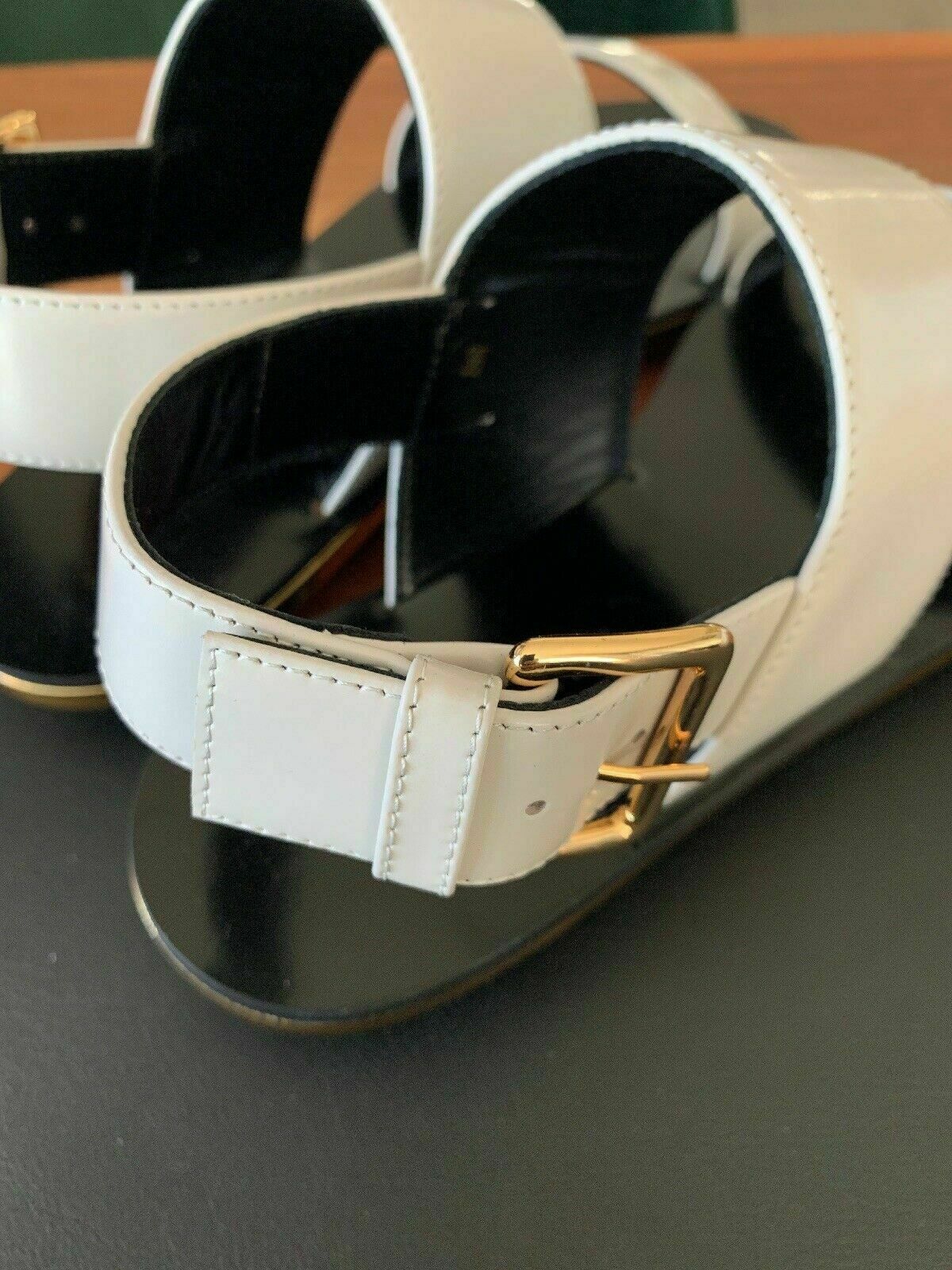 Pre-owned Marni Iconic Cult Leather Sandals Flats Slides Buckle Sandals Shoes 39 In Gray