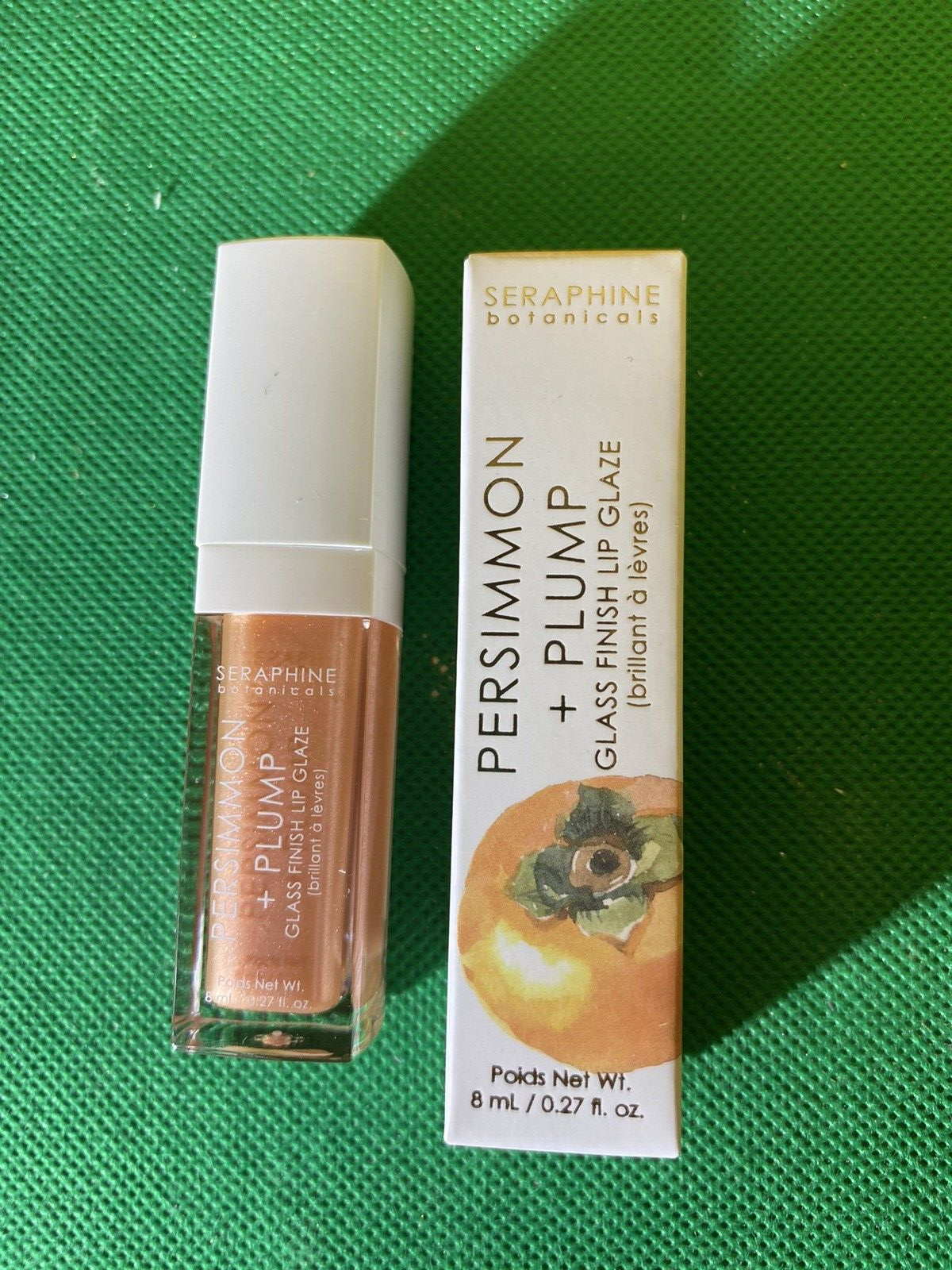 SERAPHINE  BOTANICAL PERSIMMON+PLUMP GLASS FINISH LIP GLAZE WET SKIN 0.27 OZ NIB