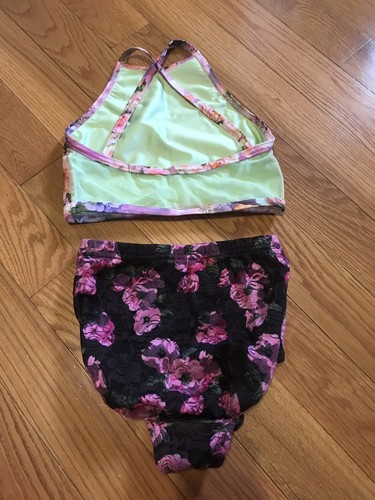 Details Dancewear Set, Lace Floral Briefs & Floral High Neck Mesh Back Top SZ XL