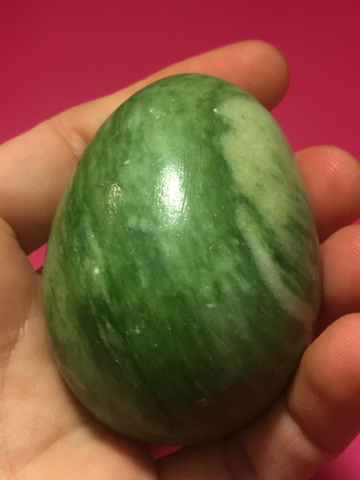 Vintage Green Marble Egg With Brass Stand