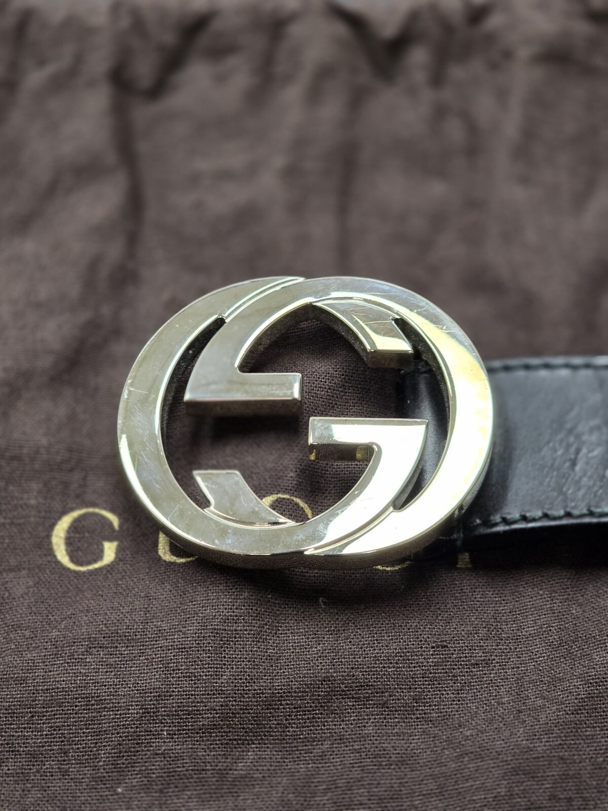 GUCCI BLACK LEATHER BELT INTERLOCKING G G SIZE 85/34 114984