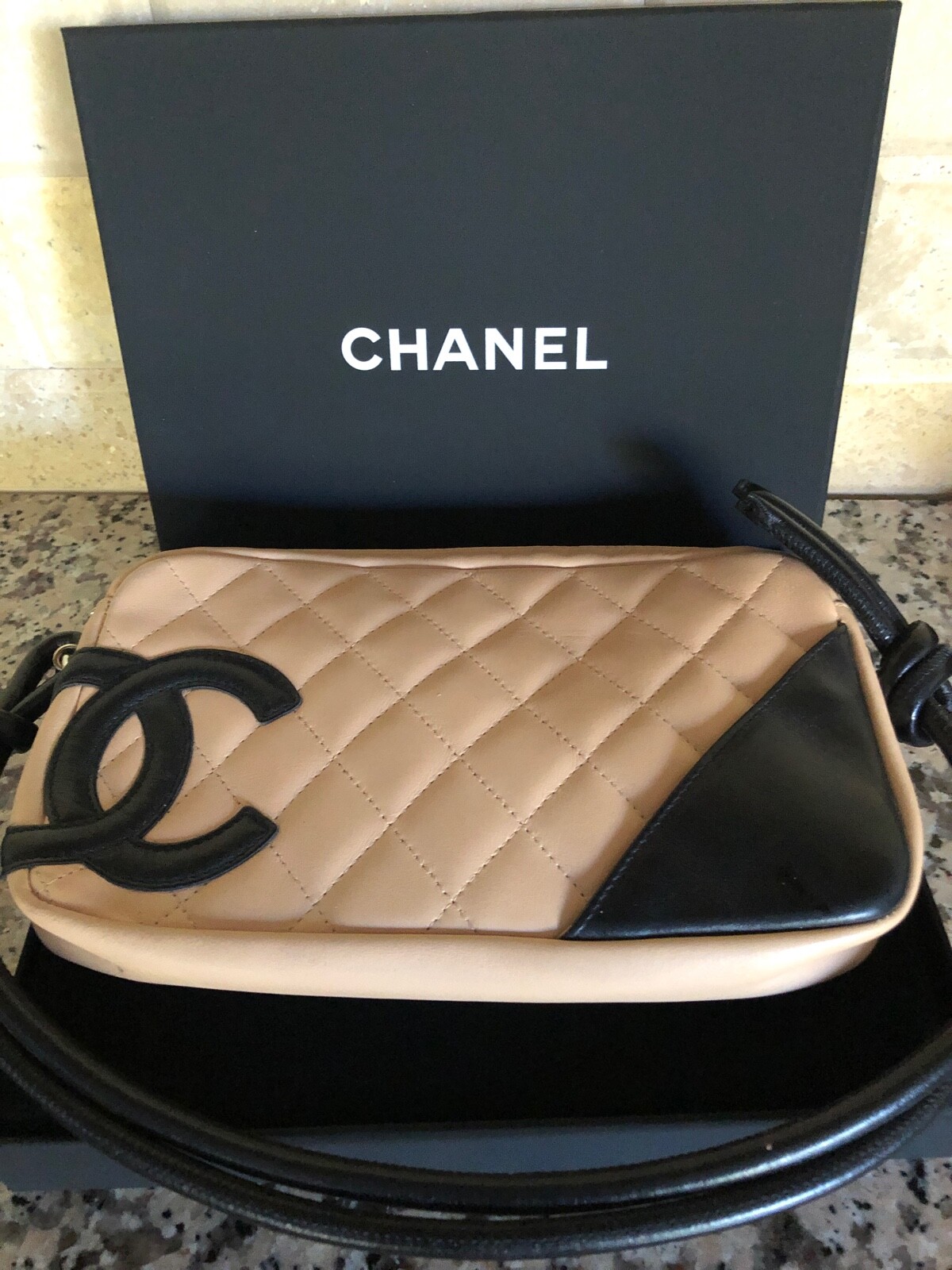 CHANEL VINTAGE 2005 Beige Ligne Cambon Pochette Black CC CHANEL VINTAGE 2005 Beige Ligne Cambon Pochette Black CC