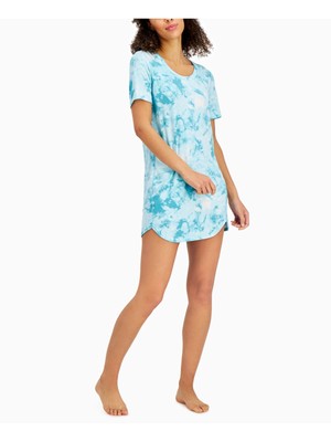 

JENNI Intimates Голубая рубашка для сна в рубчик с коротким рукавом, Light blue