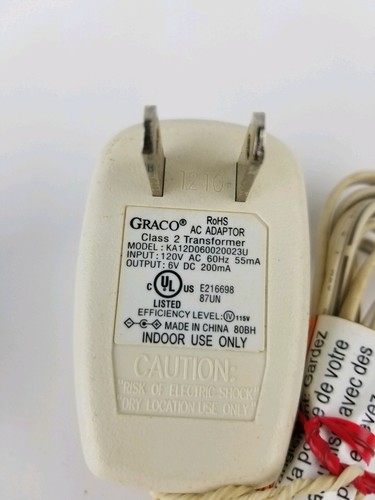 2 GRACO RoHS AC Adapter Model: KA12D060020023U IN 120V AC/60Hz/55Ma