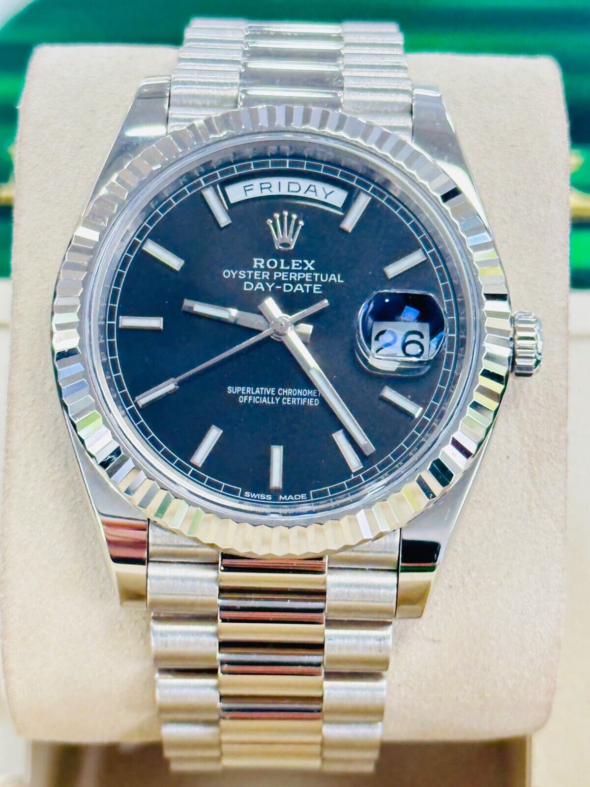 Rolex Day-Date 40 228239 18k White Gold Fluted Bezel Black Rolex Day-Date 40 228239 18k White Gold Fluted Bezel Black