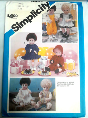 Doll Wardrobe 17'' 18'' L Clothing Simplicity 6481 Craft Sewing Pattern UC FF VTG