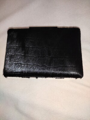 La Diva Italian Croco Calf Hair Black Leather Crossbody Clutch Chain Strap
