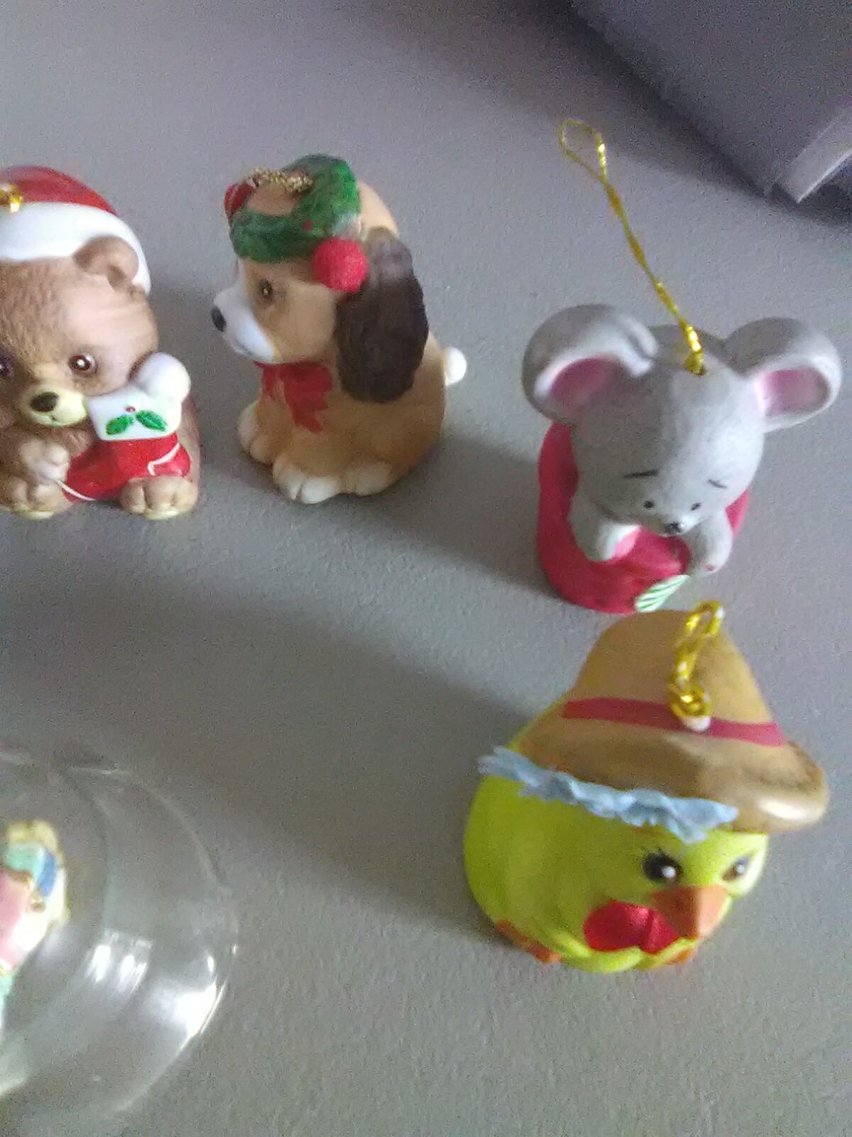 7 Christmas Tree Ornaments Bells - Dog, Bears, Duck. Penguin Etc -