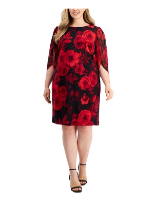 CONNECTED APPAREL Womens Red Unlined Pullover Tulip Sleeve Sheath Dress Plus 24W