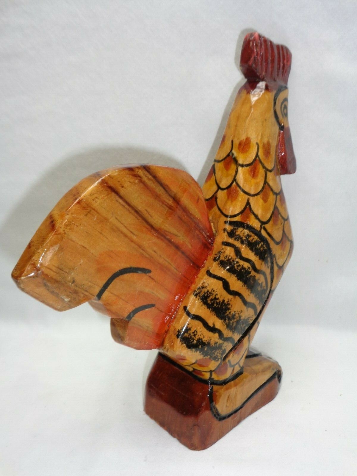 Vtg Hand Carved Wood Rooster Antique Primitive Bird Folk Art Carving Sculpture