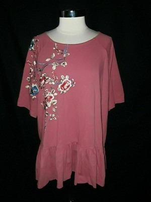NEW ASOS Plus Size 22W Tunic Top Pink Blue Red Floral Embroidery Short Sleeve