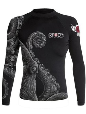 Raven Fightwear Women's Kraken Octopus Rash Guard MMA BJJ Black/Black 