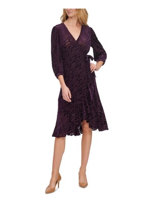 

CALVIN KLEIN Женское фиолетовое вечернее платье с рукавом 3/4 до колен с искусственным запахом, Фиолетовый