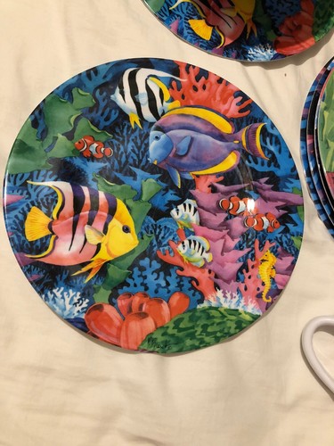 EVOLUTION BY SAKURA Fish Aquarium Ocean 16 Pieces! Dish Set Service for 4, Cute!
