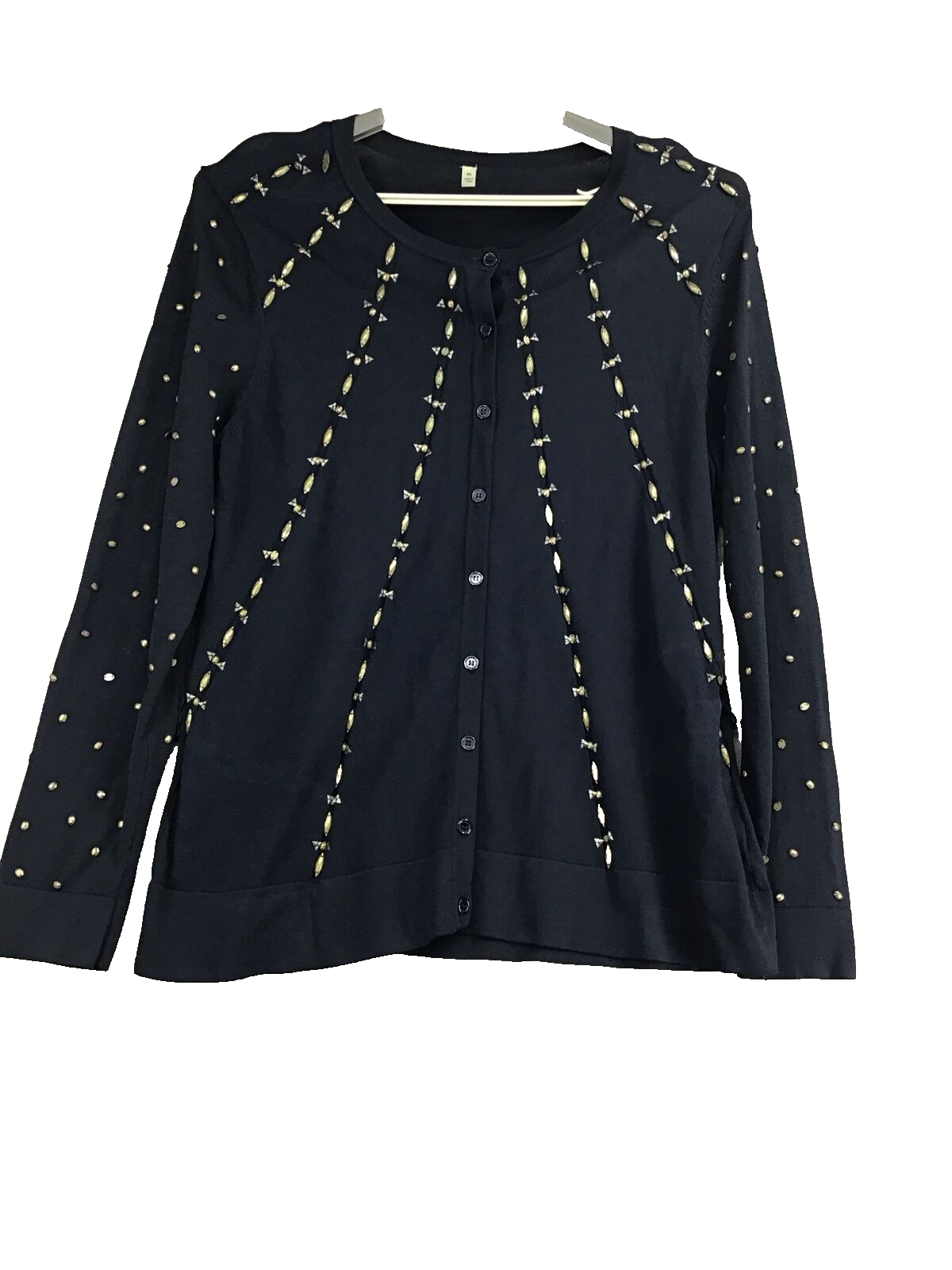 Women's Cardigan XL Black Button Down Lightweight Top Long Sleeve Metal Top