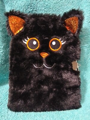 Cute Claire's Black Cat Large Diary Faux Fur 6''x8'' Lock with 2 Keys