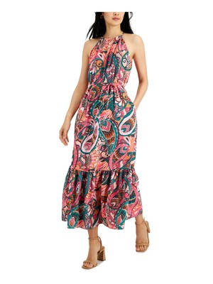 

INC DRESSES Женское розовое платье миди без рукавов с рюшами и бретельками + расклешенное платье, Розовый