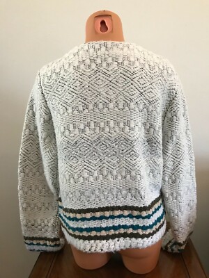 Pre-owned Sage Leo &  Womens Striped Trimmed Sweater Jacket Off White Size Large L Sa0075