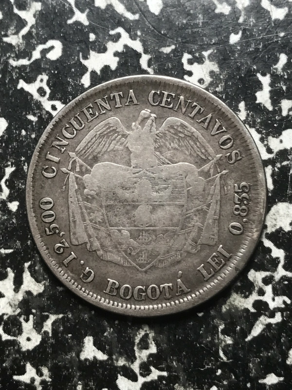 1875 Colombia 50 Centavos Lot#L2039 Silver! Low Mintage!