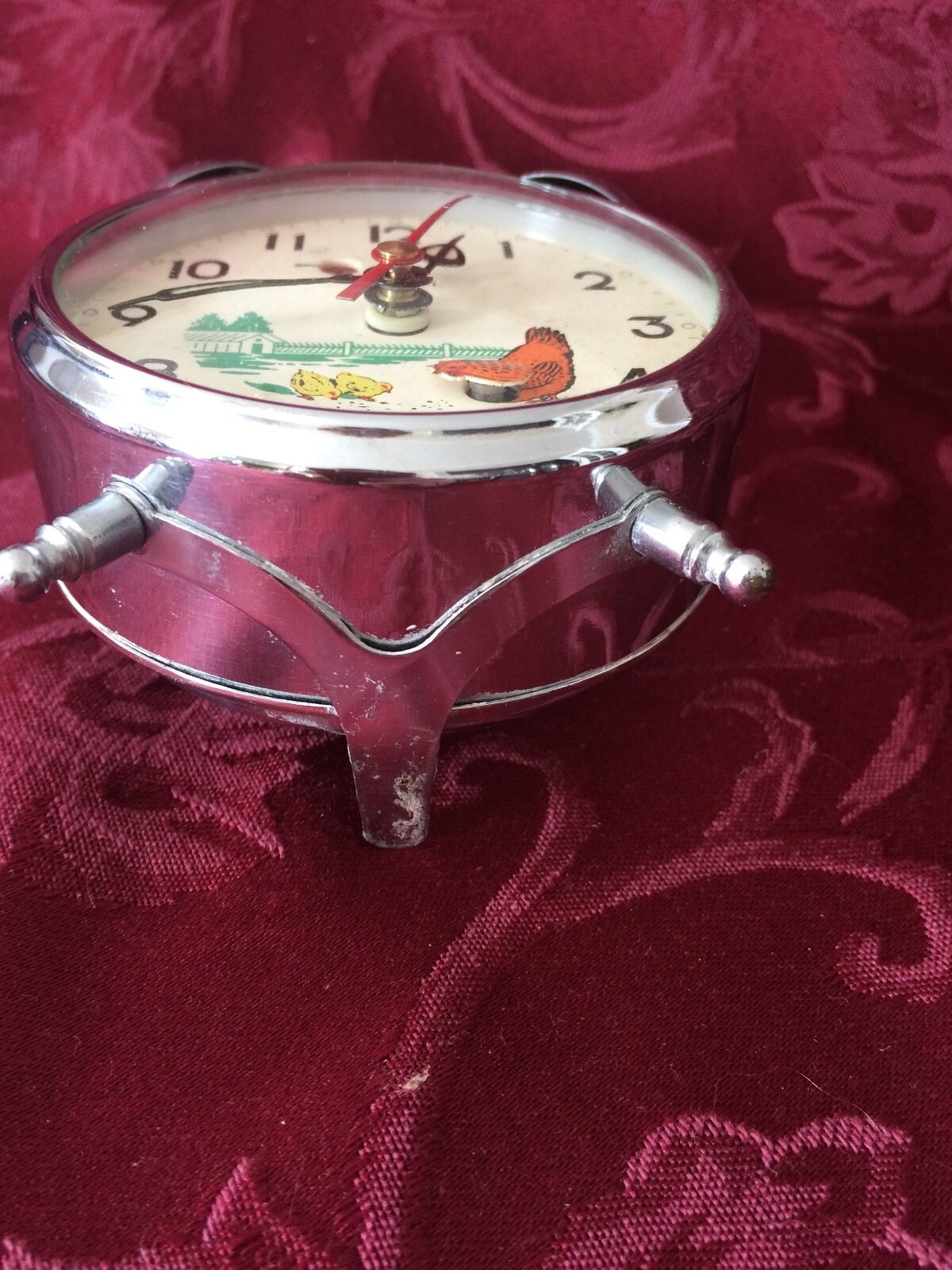 Vintage Soni Bell Alarm Clock - Pecking Rooster Animated