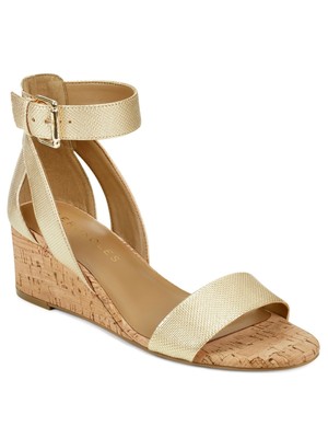 AEROSOLES Womens Gold Cut Outs Willowbrook Round Toe Wedge Sandals Shoes 5 M
