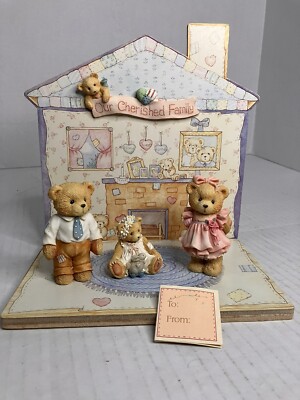 1993 Cherished Teddies Our Cherished Family Dad Mom Girl Wood House