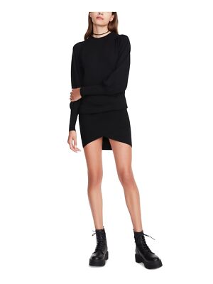 

BETSEY JOHNSON Женское трикотажное мини-платье-свитер с круглым вырезом и длинными рукавами в рубчик, Черный