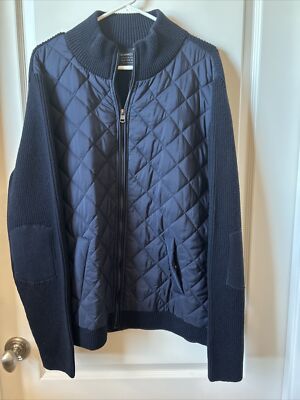 7 DIAMONDS Men's Quilt/Knit Front Zipper Jacket - Navy - XXL - NWT