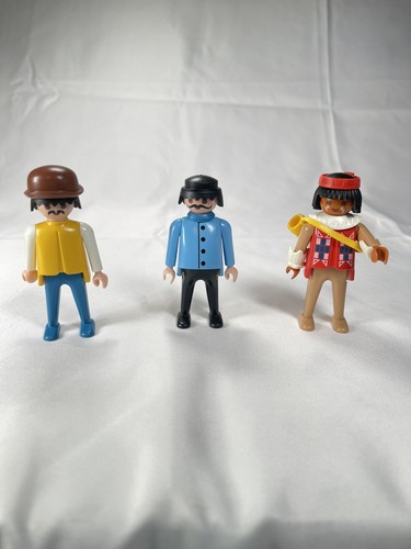 Playmobil Vintage Geobra 1974 Figures People Lot of 3 Blue Yellow Indian