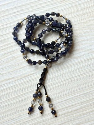 Iolite Mala Necklace with Clear Quartz