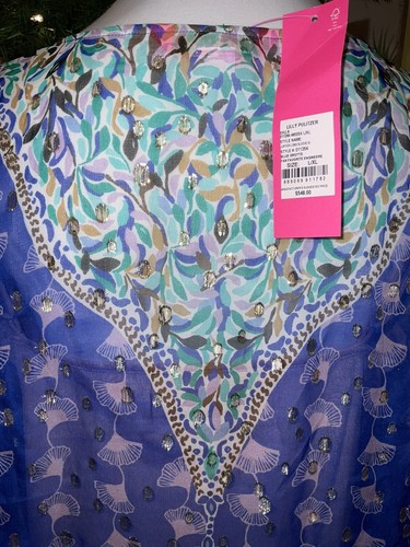 Pre-owned Lilly Pulitzer Jupiter Silk Maxi Caftan Blue Fan Favorite $548 S/m, L/xl In Multicolor