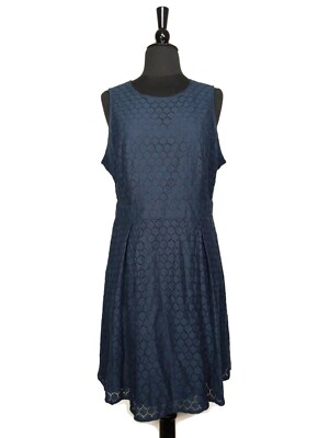 BCBGeneration Navy Blue Geometric Sleeveless Pleated Sheath Dress Size 12