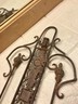 VICTORIAN VERTICAL 2 PLATE DISPLAY HOLDER WALL HANGER 31” TALL METAL DECOR