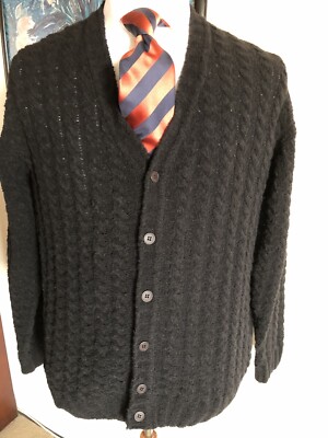 New Emilio Visconti Mens Cable Cardigan,Size Large,Col.Black.Made in Italy.