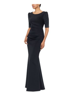 X BY XSCAPE Womens Black Lined Elbow Sleeve Full-Length Fit + Flare Dress 14