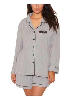 

I COLLECTION Женские серебристые пижамы с воротником-стойкой и шортами на пуговицах, Серебряный