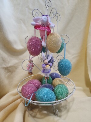 Easter Table Top Tree With Beaded Easter Egg Ornaments Basket
