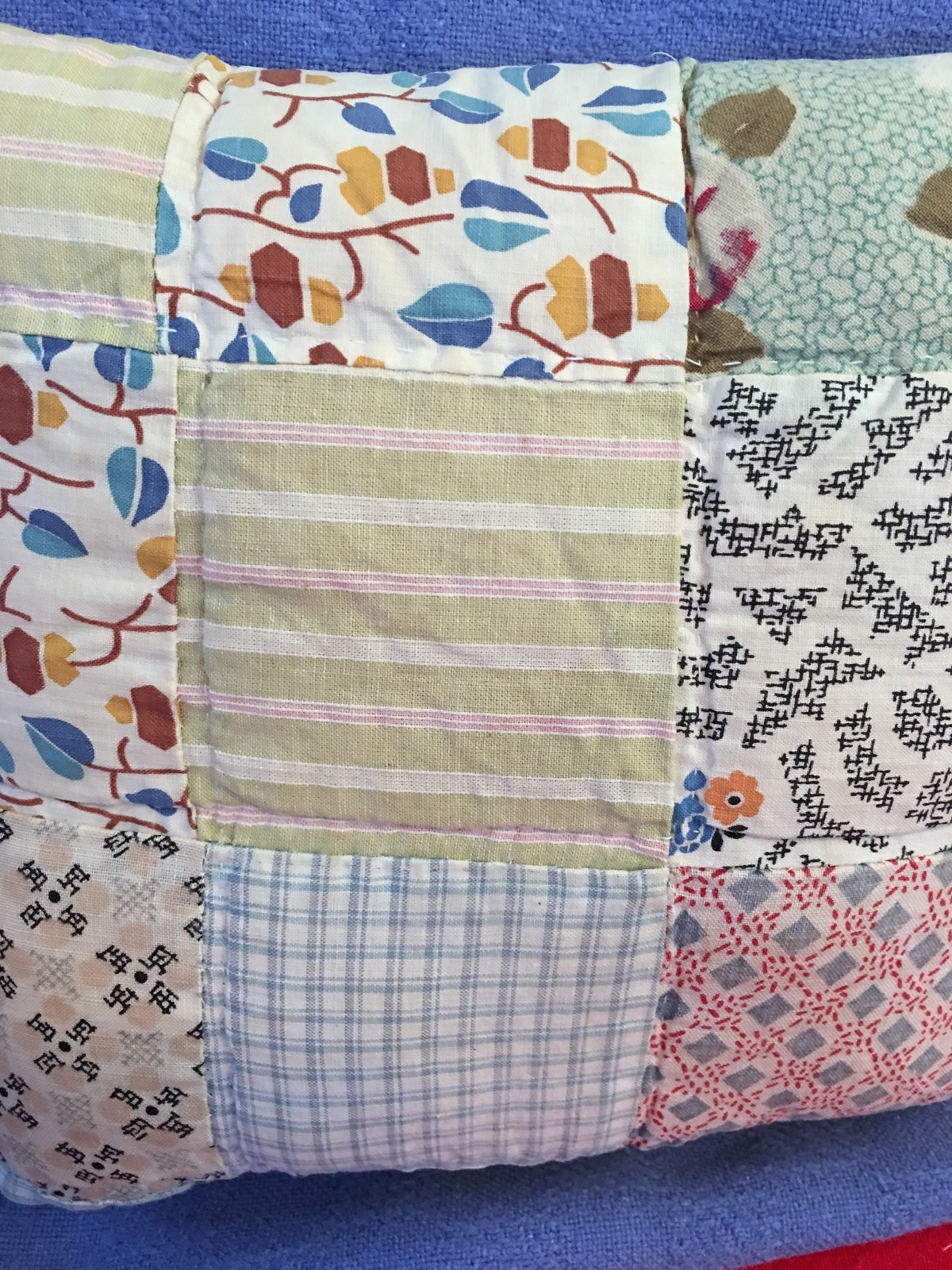 Primitive OOAK handmade vintage farmhouse chic pillow~patchwork, colorful patina