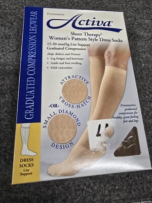 ACTIVA SHEER THERAPY WOMAN'S PATTERN STYLE DRESS SOCKS, 15-20 MMHG COMPRESSION 