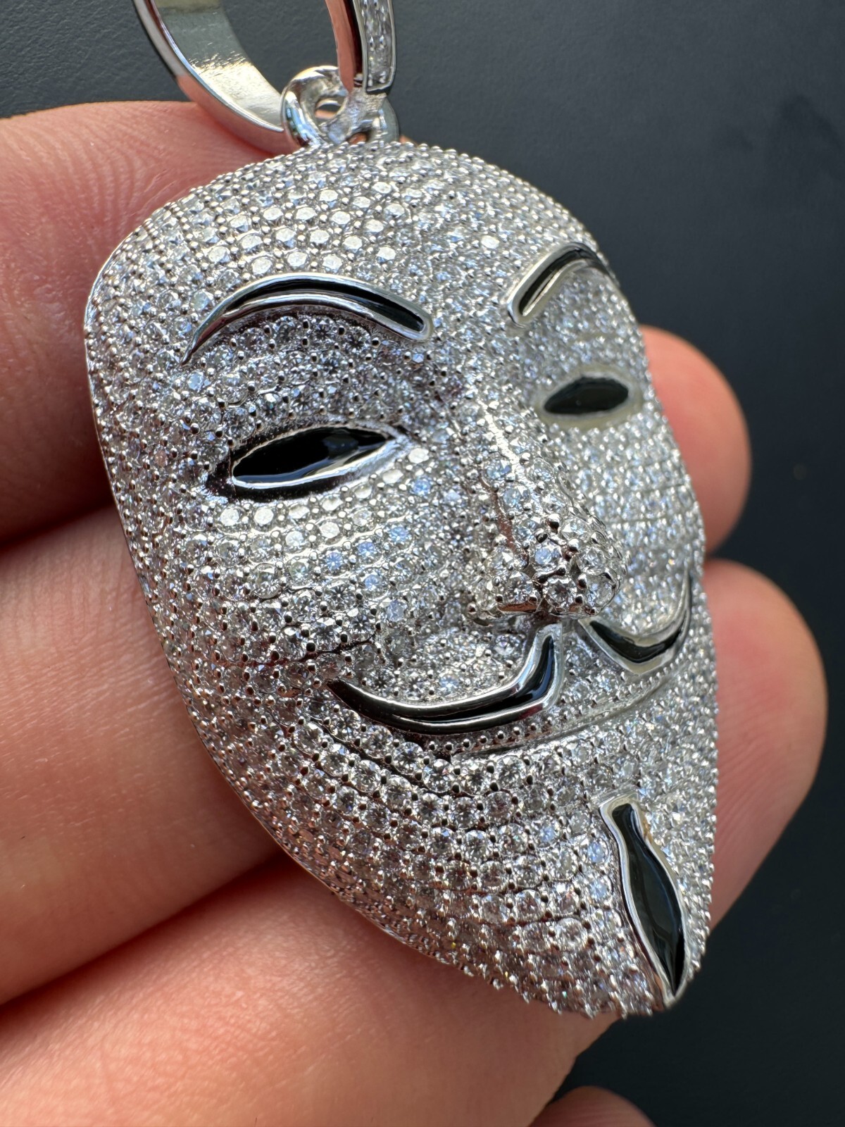 Pre-owned Hip Hop Real Moissanite V For Vendetta Mask Iced Anonymous Pendant Necklace 925 Silver In White