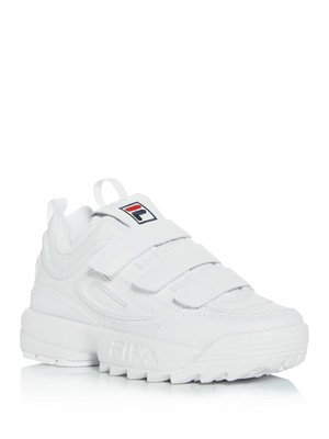 

Женские белые кожаные кроссовки FILA Triple Strap Disruptor II с круглым носком на танкетке, Белый, 5XM00834