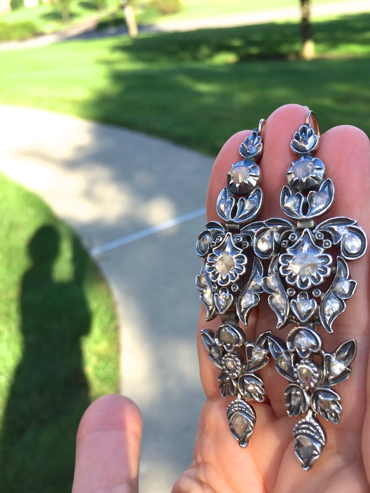 Georgian 18k Gold Diamond Silver Earrings Pendeloque Portuguese Long Rare 18th c