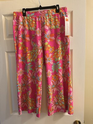 NWT Jude Connally  Trixie Twirling Peacock Spring Pink  Cropped Pants XXL $158