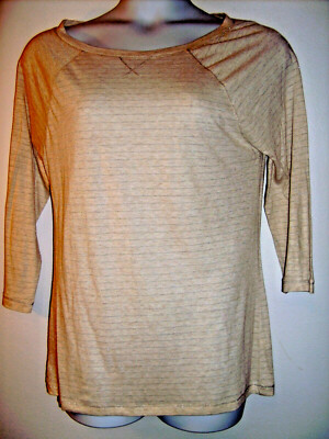 Old Navy Size XL Oatmeal w/Silver Striped 3/4 Sleeve Top