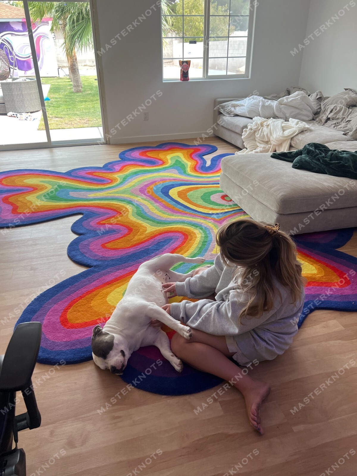 Psychedelic Irregular Shaped Tufted Custom Wool Area Rug For