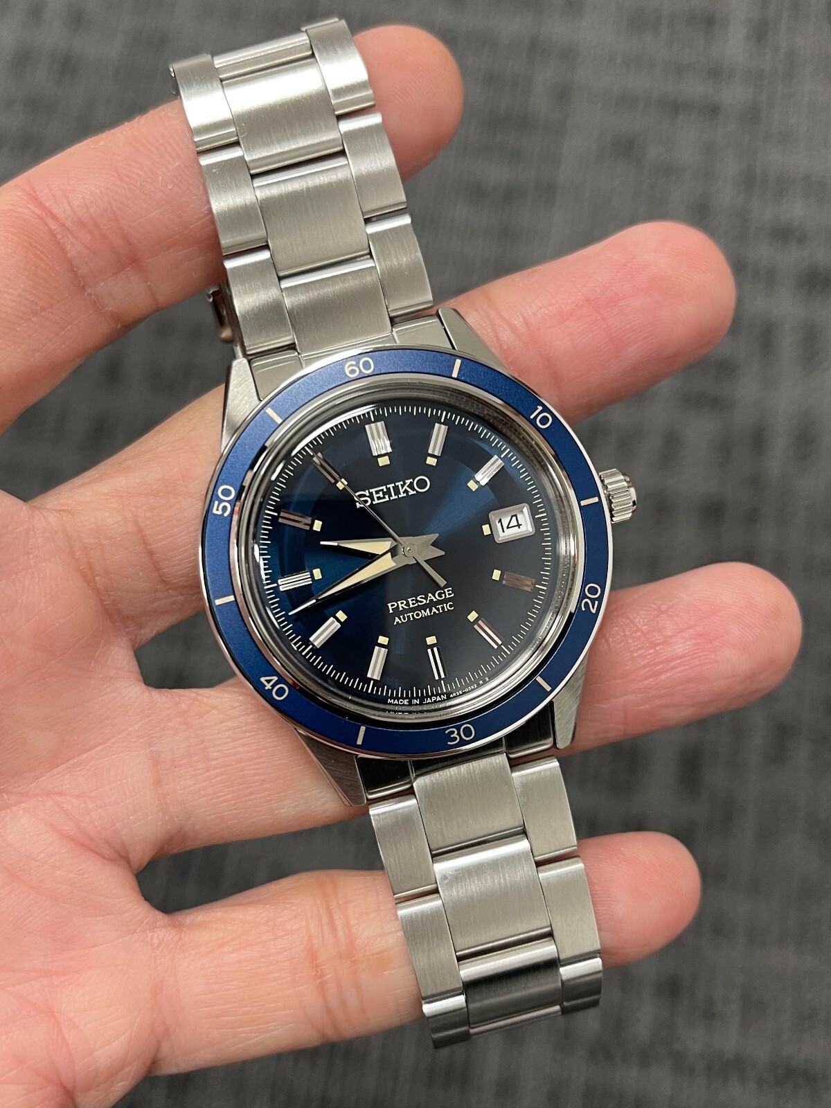 Pre-owned Seiko Presage Srpg05j1 60's Style Blue Automatic Stainless Steel Men Dress Watch